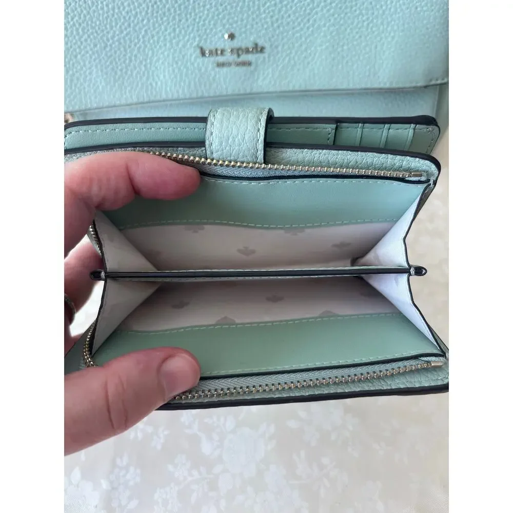 Kate Spade Leila Medium Flap Shoulder Bag and Lena Medium Bifold Wallet in Sage